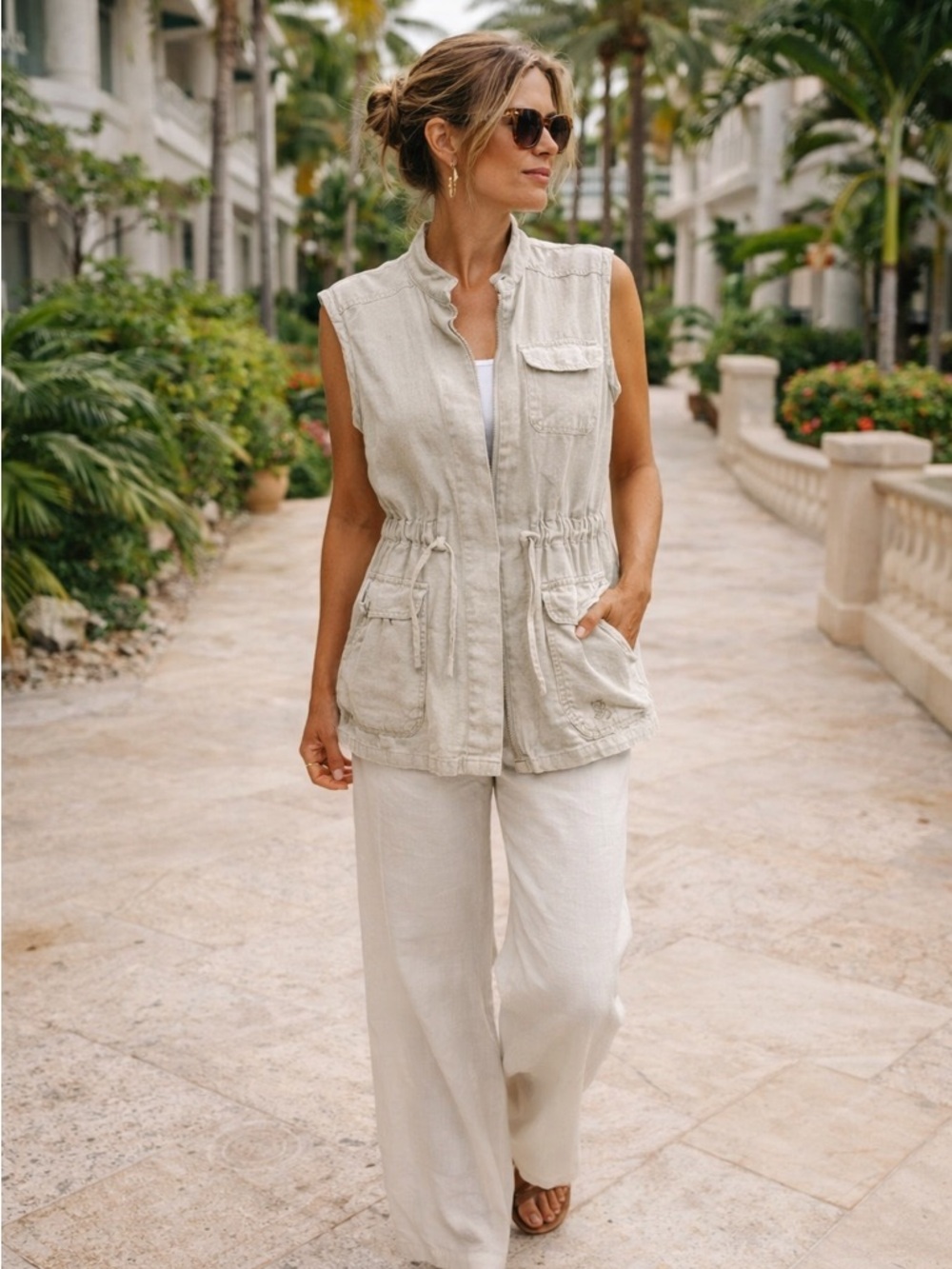 Tribal Remix Linen Safari Utility Vest Resort Travel Size 38 Small